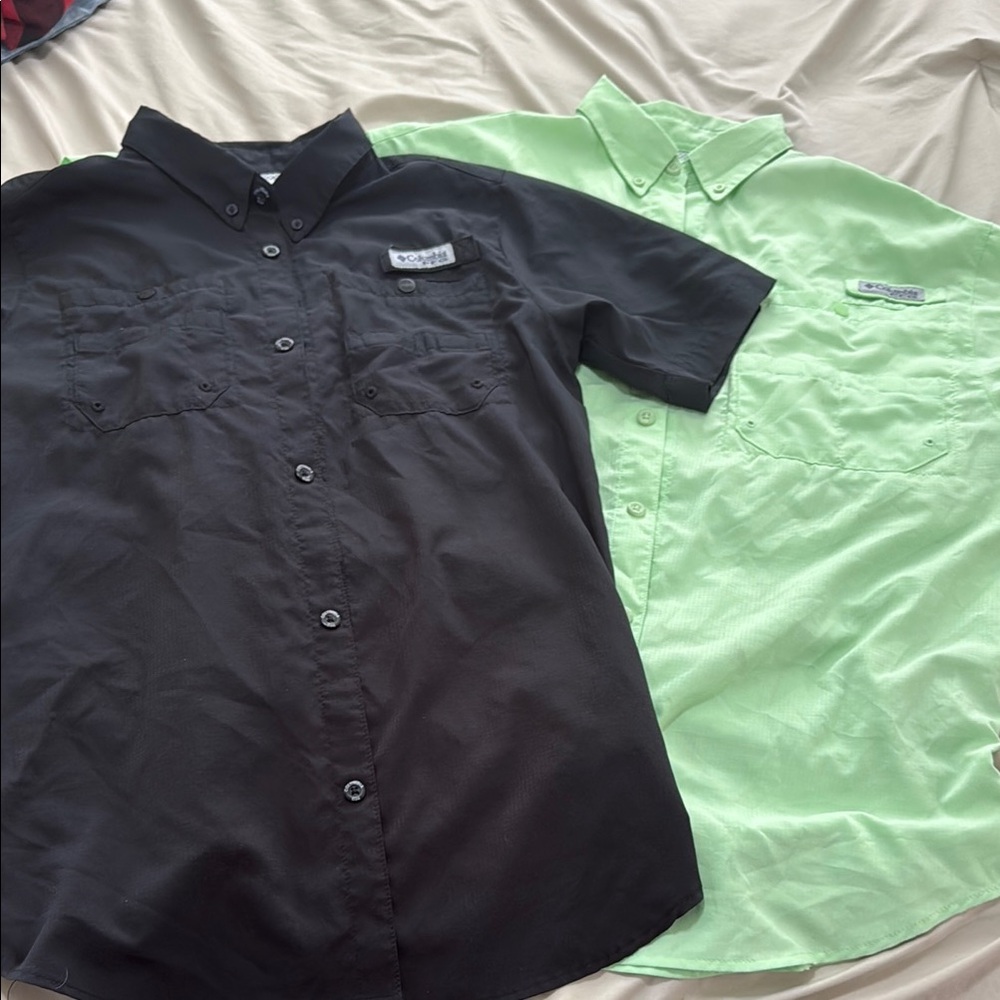 Columbia Casual Button Down PFG Shirts Black and Green